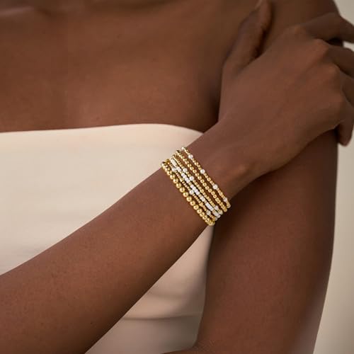Turandoss 5PCS Gold Beaded Bracelets for Women Teen Girls, 14K Gold Plated - color: 6PCS White Seed Beaded Bracelets