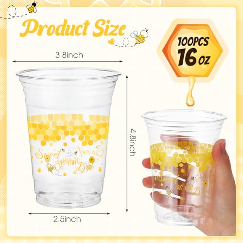 100 Pcs Bee Party Cups 16 oz, Yellow, Bee - color: Yellow, size: Bee