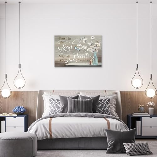 yerretin Christian Bible Verse Wall Art Religious Pictures Wall Decor Scripture Lord Canvas Cotton Painting Modern Decoration Artwork for Bathroom Living Room Bedroom Office Framed 16"x12" - color: Cotton Dragonfly, size: 16"L x 12"W