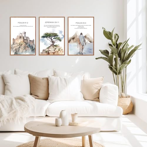 CHDITB Christian Bible Verse Framed Canvas Wall Art Set, Scripture Prints, Inspirational Spiritual Wall Decor, Religious Refuge Hope Vintage Christian Poster For Living Room, Bedroom, Church 16"x24"X3 - color: Jesus Bible, size: 16"L x 24"W