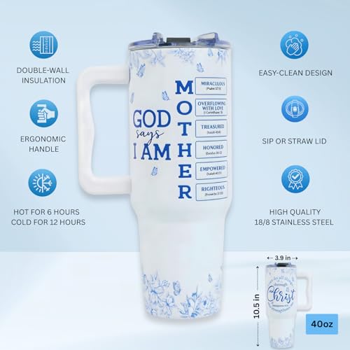 Christian Gifts For Mom, Mom Gift Tumbler With Handle 40oz, Christian Religious Moms Gifts, Birthday Gift for Moms, Stepmom, Mommy To Be from Daughter, Son or Family, Present for Women Faith - color: Christian Mom Tumbler