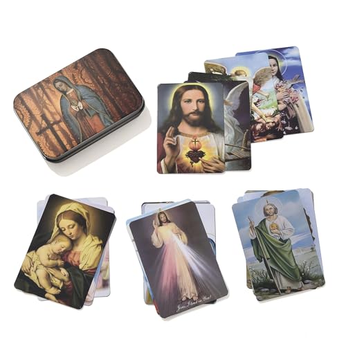Catholic Holy Card Prayer Card with Metal Box, Catholic Gifts, Assorted Holy Cards with Catholic Saints and Prayers - 36Pcs - color: 36Pcs