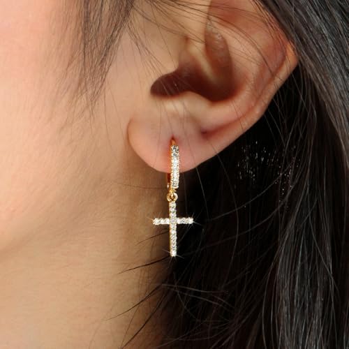 Me&Hz Cross Dangle Earrings for Women Men Cross Huggie Hoop Earrings - color: Gold