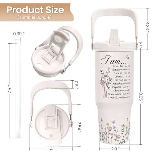 SANDJEST Christian Tumbler with Handle 30oz, Religious Gifts for Women, Stainless Steel Flip Straw Insulated Tumblers Coffee Travel Cup, Inspirational Gifts for Her for Birthday Christmas Mothers Day - color: Christian 1