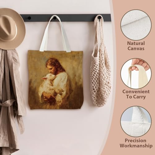 kunlisa Christian Tote Bag for Women, Christian Gifts for Women Faith Canvas Tote Bag - color: Jesus and the Sheep