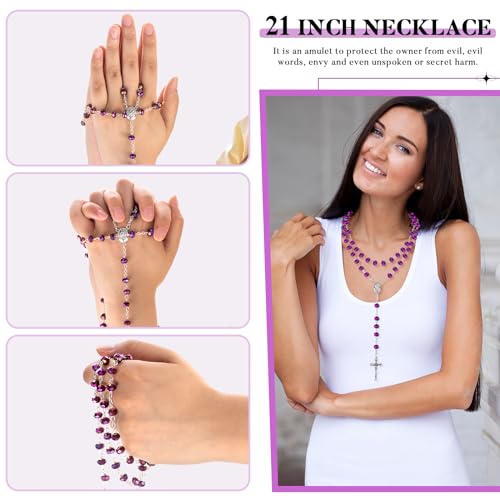 ROCEEI 12/24 Set Catholic Rosary Beads Necklace Bulk - color: Purple