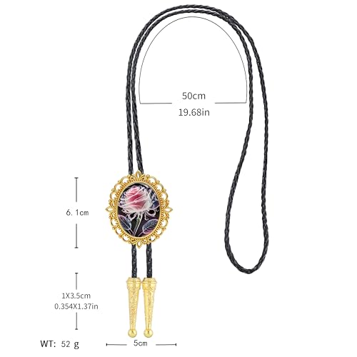 GelConnie Gothic Bolo Tie for Men Women 3D Art Western Cowboy Necktie - color: Rose Flower Bolo Tie