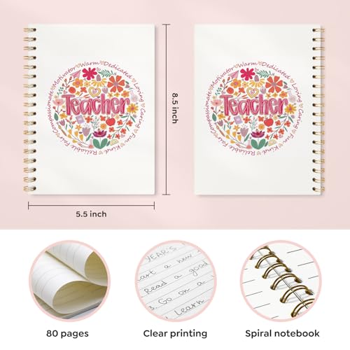 VONTP Boho Floral Teacher Spiral Notebook Journal, 5.5x8.3 Inch - color: 006-teacher