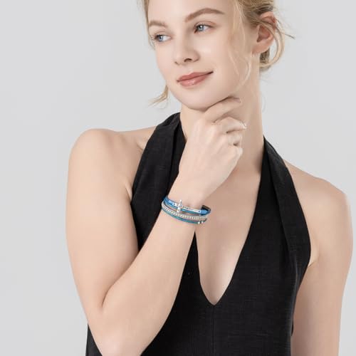 Christian Cross Leather Bracelets Boho Western Blessing Religious Jewelry - color: Royal Blue