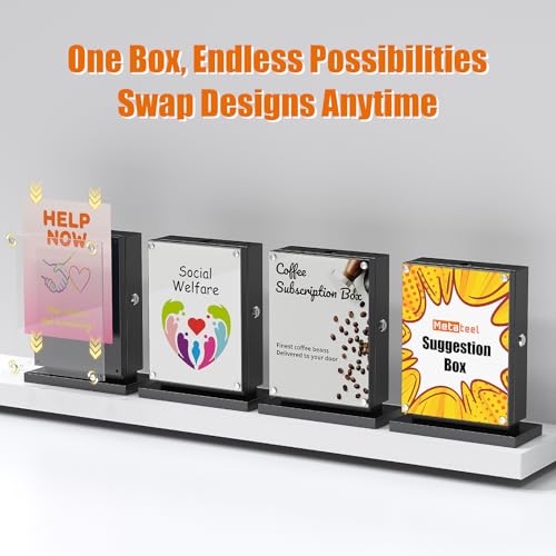 Suggestion Box with Slot and Lock-Wall Mount Option, Metal Ballot Box with Acrylic Panel for Voting, Black Donation Case with Key Drop Slot and Safe Lock for Fundraising, Hotel and Office Use - color: black