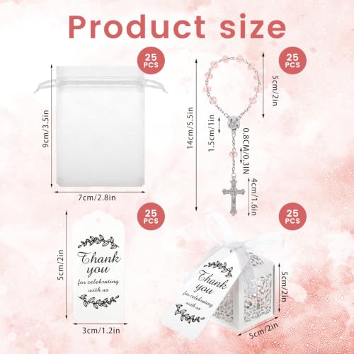 100 Pcs Pink Rosarios Catolicos Boxes Bags and Tags for Baptism Favors - color: Pink