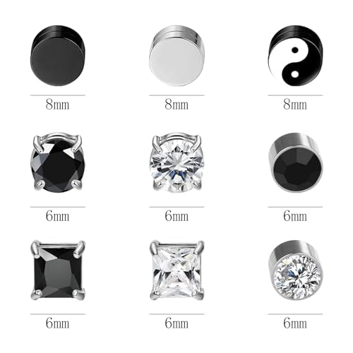 NEWITIN 9 Pairs Magnetic Earrings for Men Clip on Earring Stainless Steel Magnet Earring Unisex Hoop Dangle Cross CZ Studs Non Piercing Magnetic Stud Earrings for Men Women - color: Fashion
