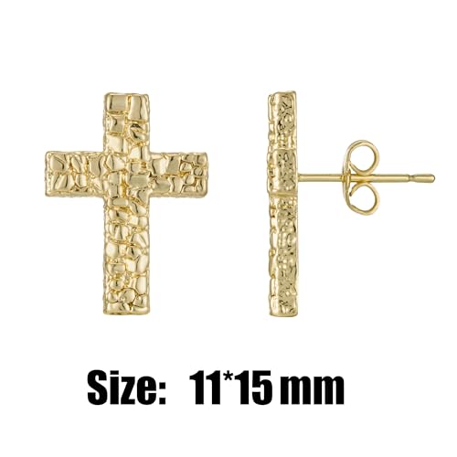 14K Gold Plated Rough Textured Nugget Earrings For Men Women,Nugget Stud,Hip Hop Cross Earrings Studs