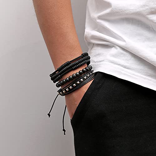HZMAN Handmade Hemp Cords Wood Beads Leather Bracelets for Men Women - style: Wooden bead style 7