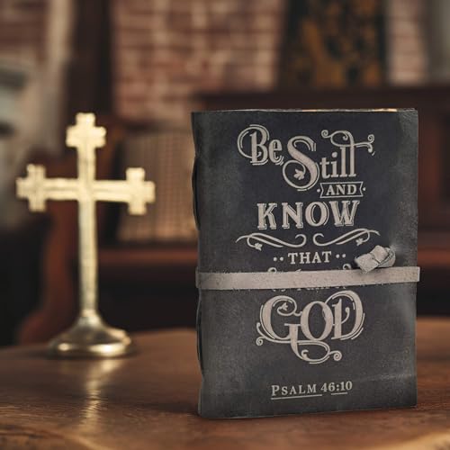 LEATHER VILLAGE Leather Scripture Journal Be Still Verse, Black 13x8. - color: Grey, size: 13 inches X 8 inches