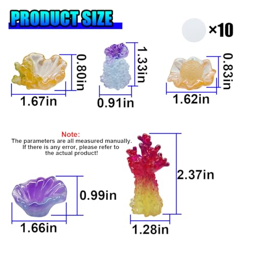 Craedli 5PCS Luminous Coral Oyster Car Dashboard Decorations, Cute Mini Resin Figurines Car Interior Rear View Mirror Decoration Accessory, Glow in Dark Ocean Theme Ornaments for Home Office(Coral) - size: Coral Reef