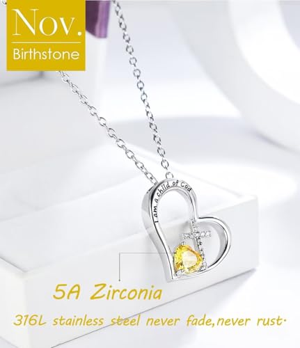 Birthstone Cross Necklace for Girls, Child of God Cross Gifts Jewelry - color: 11. November, style: 01. Silver