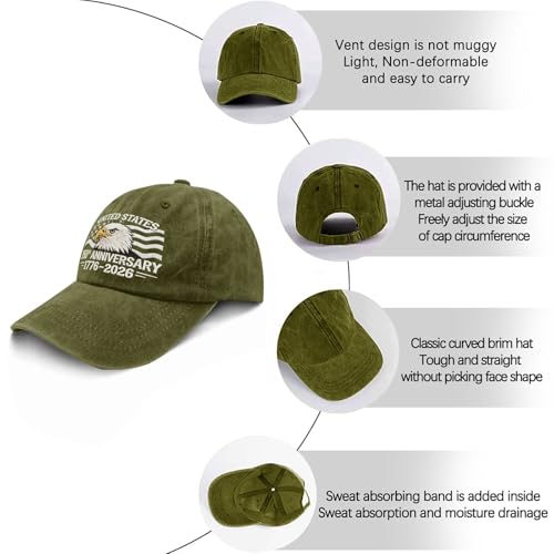 250th Anniversary 250 Years Freedoms Baseball Hat Running Embroidered Cap for - color: Army Green