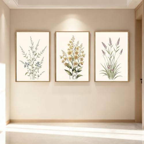 Anyzal Botanical Floral Framed Wall Art Large 16x24 Inch Modern Neutral Wildflower Canvas Art Prints Beige Cream Flower Wall Decor for Living Room Bedroom Dining Room Set of 3 - color: Beige Botanical, size: 24"L x 16"W