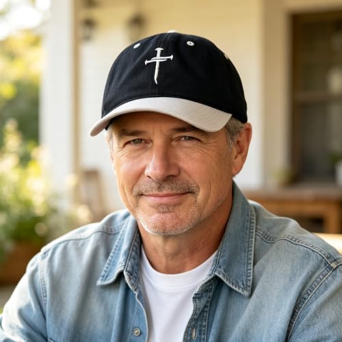 Vintage Baseball Cap for Men Women – Soft Cotton Embroidered Hat, Adjustable Low Profile Dad Hat - color: 3 Nail Cross Black/Beige