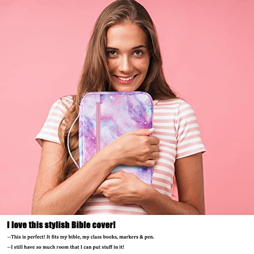Octsky Kids Bible Covers Case for Girls, Bible Book Carry Bags for Women with Handle Pockets (Purple-Galaxy)