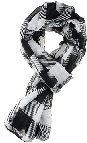 VIVIAN & VINCENT Scottish Fall Winter Soft Lightweight Plaid Check Tartan Sheer Infinity Scarf - color: Black and White Buffalo Plaid