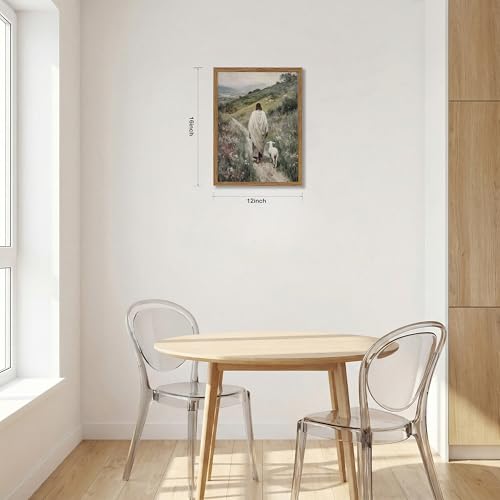 Christian Wall Art, Jesus with Lamb Canvas Painting, 3D Textured Sandstone Style Wood Framed Artwork, Religious Decor for Prayer Room Bedroom 16x12 Ready to Hang - color: Jesus and Lamb, size: 16"L x 12"W