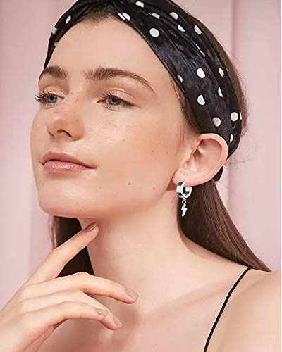 Unisex Punk Hip Hop Stainless Steel Silver Black Gold Tone Lock Thunder Lightning Bolt Dangle Huggie Hoop Earrings Gift for Women Men Boy Teens - color: Silver