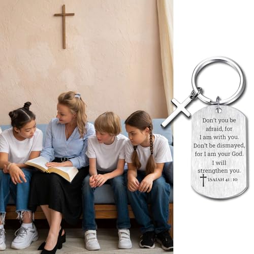 Inspirational Scripture Keychain with Cross - Bible Verse Matte Key Chain Religious Gift for Christian - style: Isaiah 41:10
