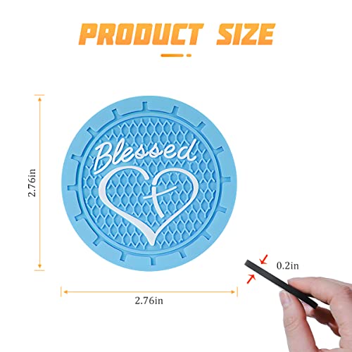 AICEL 4 Pack Car Cup Coasters, 2.75 Inch Soft PVC Car Cup Holder Insert Coaster, Blessed Cross and Heart Christian Anti Slip Shockproof Drink Mat, Universal Vehicle Interior Accessories (Sky Blue) - color: Sky Blue