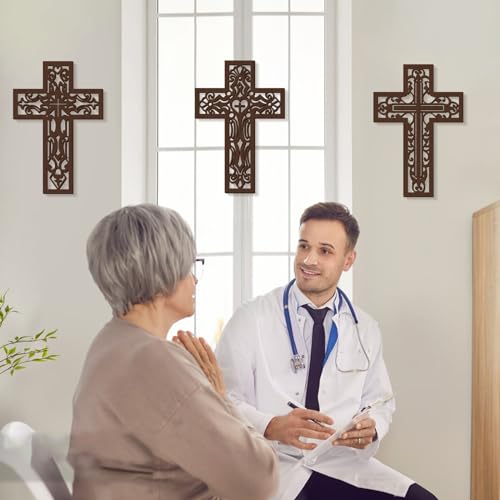 Bnesi 3 Pcs Wooden Cross Wall Decor, Carved Religious Crosses for Wall