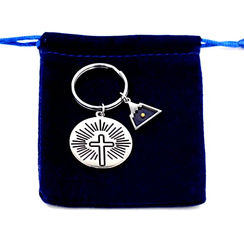 Uloveido Stainless Steel Faith Cross Keychain & Jesus Loves Me Christian Keyring Mustard Seed Charms Religious Jewelry - style: Sun Ray-triangle
