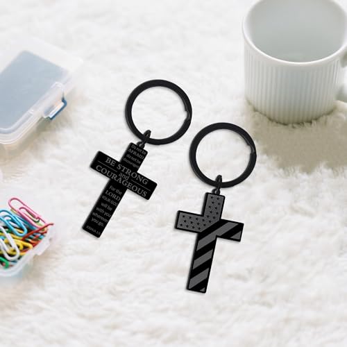 Bozidol Inspirational Bible Verse Cross Keychains, Religious Christian Birthday Baptism Graduation Gifts for Men Boys Teens - color: American Flag