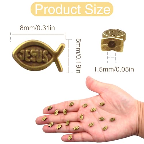 100pcs Jesus Fish Spacer Beads Religious Charm Beads Tibetan Alloy Christian Fish Shape Loose Beads for DIY Bracelet Necklace Jewelry Making Supplies - color: Bronze