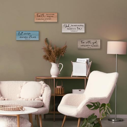 4 Pieces Christian Bible Verses Wall Decor Religious Prayer Wall Art Wooden Bathroom Decor Farmhouse Religious Gifts for Women Office Home Bedroom Bathroom Living Room(Farmhouse 10x4 In) - color: Farmhouse