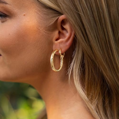 MYEARS Women Hoop Earrings Gold 14K Gold Filled Small Simple Handmade Hypoallergenic Everyday Illusion Jewelry - style: Tube Hammered