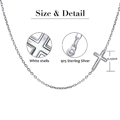 DAOCHONG S925 Sterling Silver Sideways Cross Choker Necklace 14+4 Inch - color: Silver-Oyster Shell