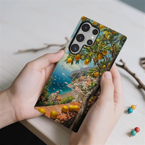Compatible with Samsung Galaxy S23 Ultra Full Body Matte Case Hard Shell Shockproof Screen Lens Protection for Girl Boy Cute Pattern Italian Coast Amalfi Lemon Mediterranean Sea - color: Italian Coast Amalfi Lemon Mediterranean Sea, size: Samsung Galaxy S