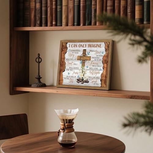 Framed Christian Wall Art, Inspirational I Can Only Imagine Canvas Wall Decor Painting, Jesus and Cross Bible Religious Prayer Artwork Print Picture for Prayer Room Office Living Room 12x16 Inch - color: Inspirational Cross, size: 16"L x 12"W