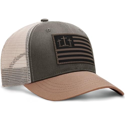 Christian Jesus Cross Hat - Faith Hats for Men Women - Religious Gifts for Thanksgiving Christmas - color: Faith Flag/Grey Green