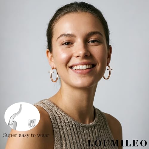 LOUMILEO Sterling Silver Cross Hoop Earrings for Women Rhinestone 20-40MM - color: Rose gold 40MM