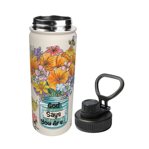 Baptism Gifts For Kids - 18oz Water Bottle With Straw Lid - Christian Gifts Stainless Steel Insulated Cup For School, Sports, Travel Confirmation & First Communion - color: Floral