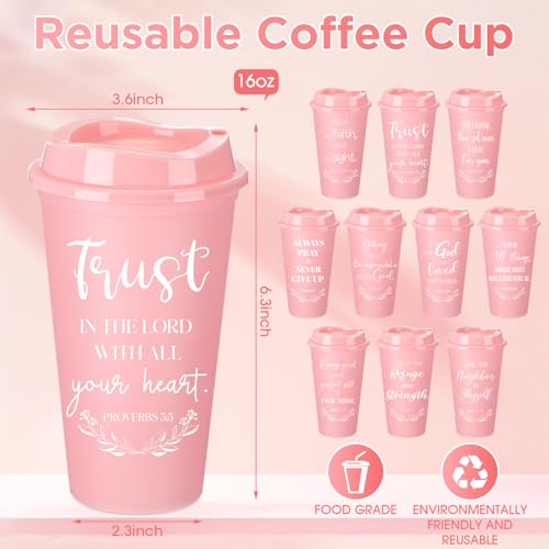 Skylety 20 Pack Christian Gifts Bulk 16oz Bible Verse Tumbler with Lids - color: Pink