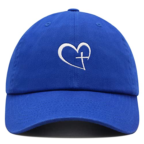 JPAK Heart and Cross Premium Dad Hat Embroidered Cotton Baseball Cap Christian Faith - color: Blue