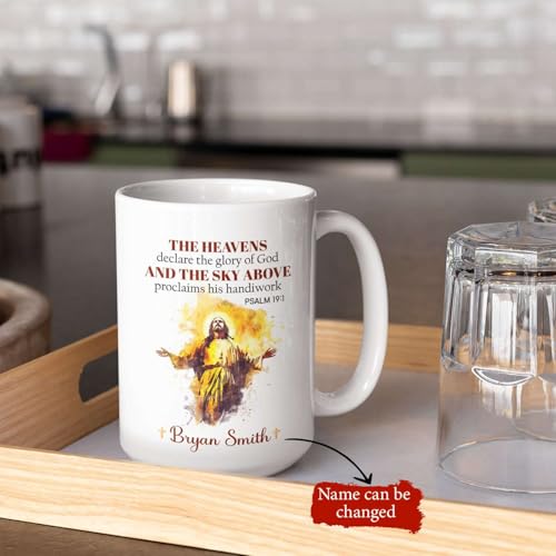 Heartwarming Jesus Holding Baby Coffee Mug, Customized Bible Verse Cup With Name, Personalized Christian Keepsake Mug Present, White Ceramic Cup 11Oz 15Oz, Flower Wreath Mug - color: XUA-624-2338-Glory To Jesus