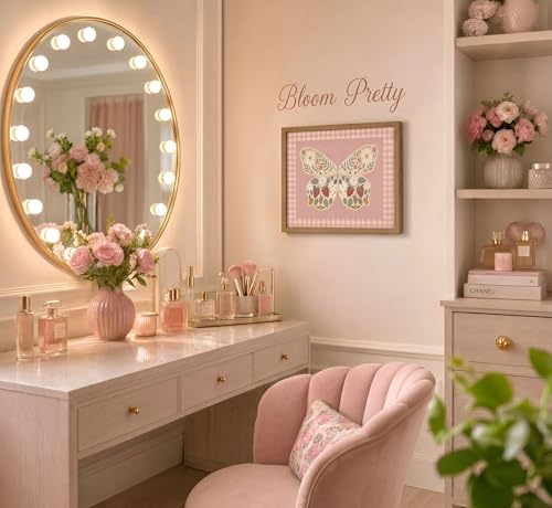 Pink Gingham Butterfly Canvas Wall Art Solid Wood Framed 8X10in - color: Pink Butterfly, size: 10"L x 8"W