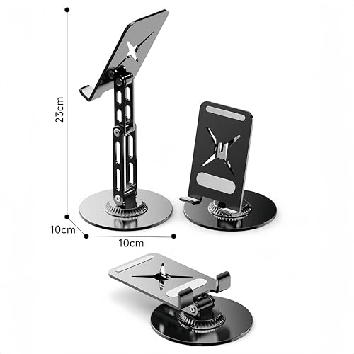 All-Metal Cell Phone Stand 360° Rotatable & Height Adjustable - 25KG Super Load-Bearing, Foldable Desk Stand for Phone, Compatible with iPhone 17/16/15/14 (Black) - color: A-Tri-Fold - Black