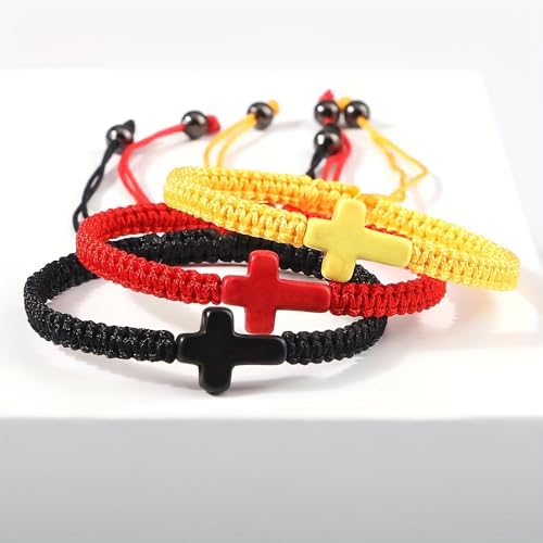 Colorful Cross Braided Handmade Woven Rope Prayer Protection Bracelet Inspirational Religious Christian Protection Bangle for Women Men Couple Friendship Jewelry - color: yellow