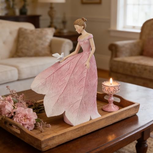 Guichifun Pink Leaf Angel Girls Fairy Statue, 8.5 x 5.25 x 12 Inch - color: Pink-bird, size: Large