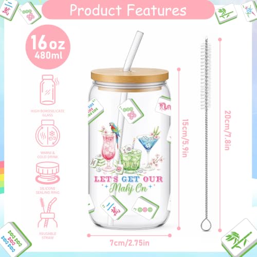 Mahjong Cup Gifts for Women - Mahjong Glass Tumbler with Straw and Lid, Game Night Mah Jongg Players Fans Lover Gifts, Mah Jongg Accessories - style: mahjong